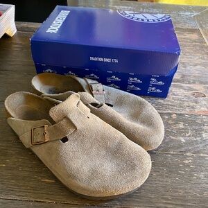 Birkenstock Boston Soft Footbed Suede Taupe Size 45 (US Men 12)
